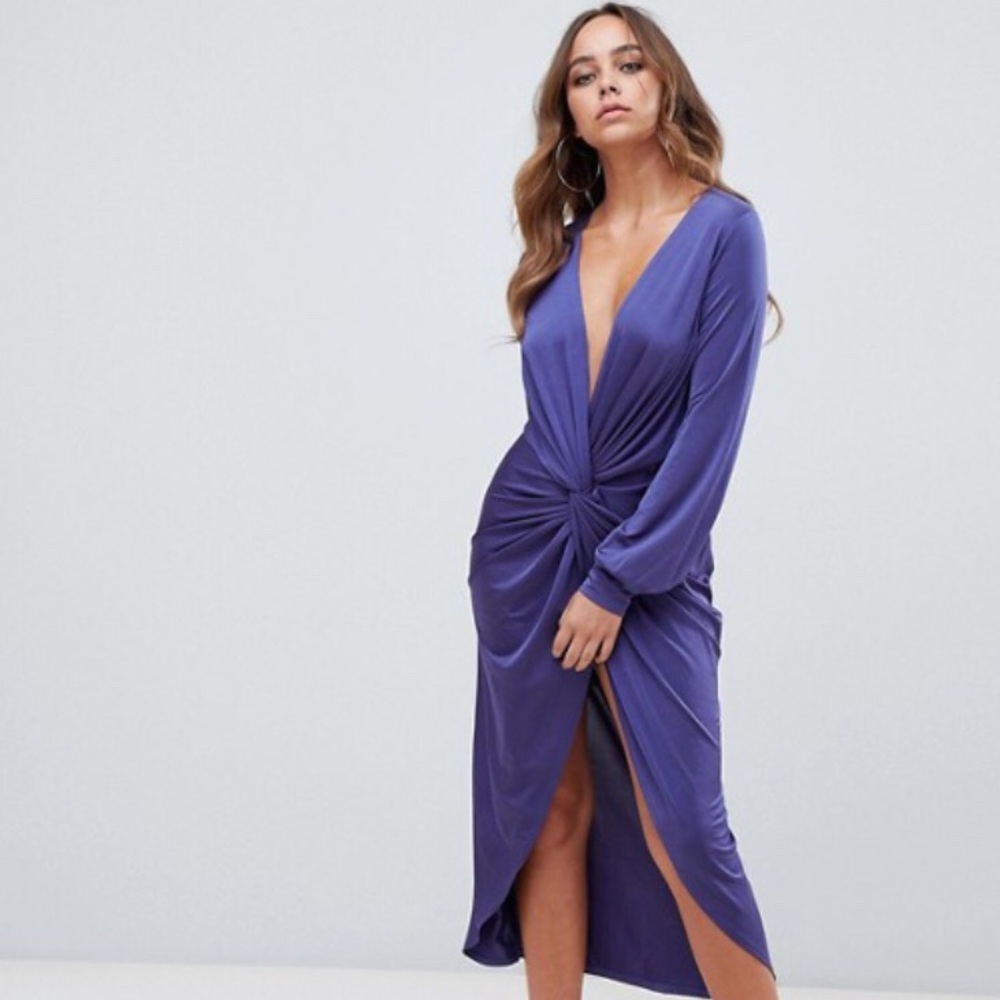Boohoo Plunge Twist-Front Dress